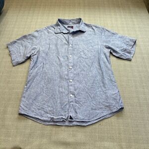 UNTUCKit 100% Linen Shirt Mens Large Slim Classic Valente Blue Short Sleeve Euro